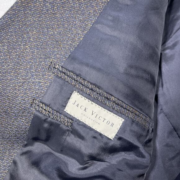 Jack Victor Blazer Mens 42‎ Blue Wool Elbow Patch Sport Coat Herringbone Jacket - Picture 7 of 10